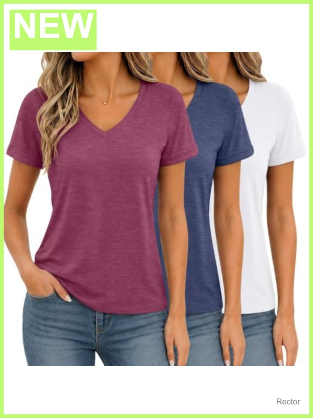 Womens 3 Pack V Neck Short Sleeve Tees Loose Fit Summer Tops